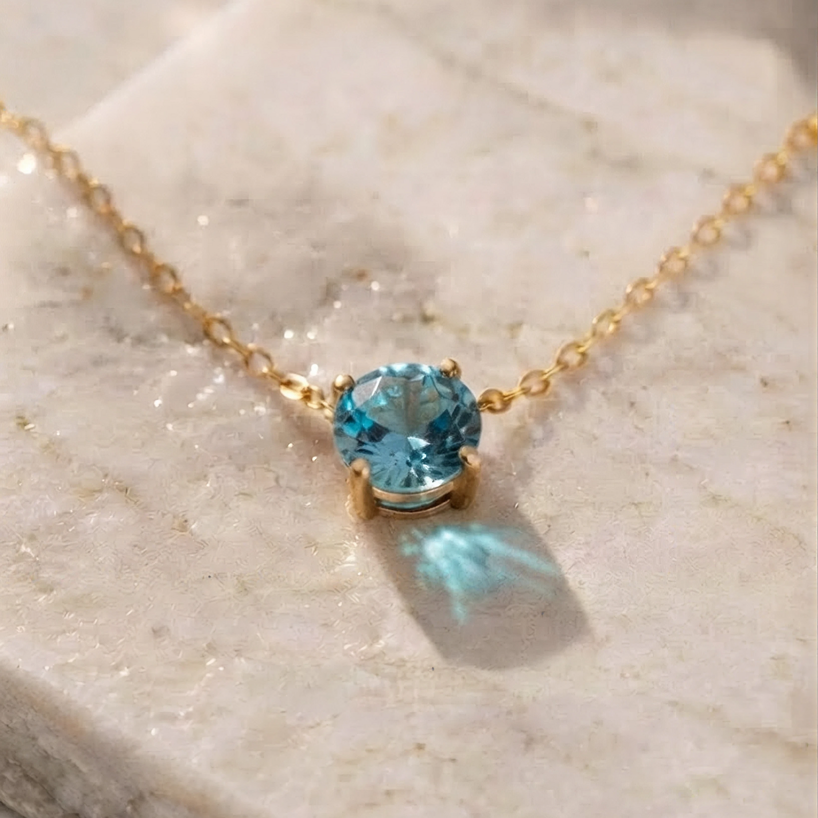March Aquamarine Birthstone Necklace